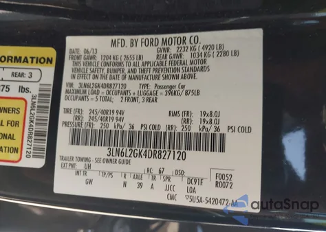 2013 Lincoln Mkz z USA, uszkodzony, nr VIN 3LN6L2GK4DR827120